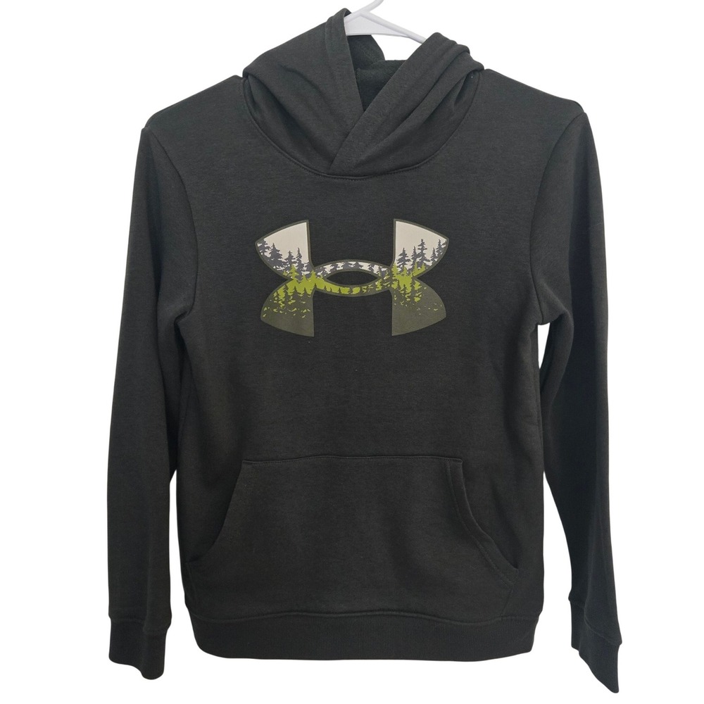 Under Armour Youth Medium Black Camo Logo Hoodie Pullover Fleece Sweatshirt